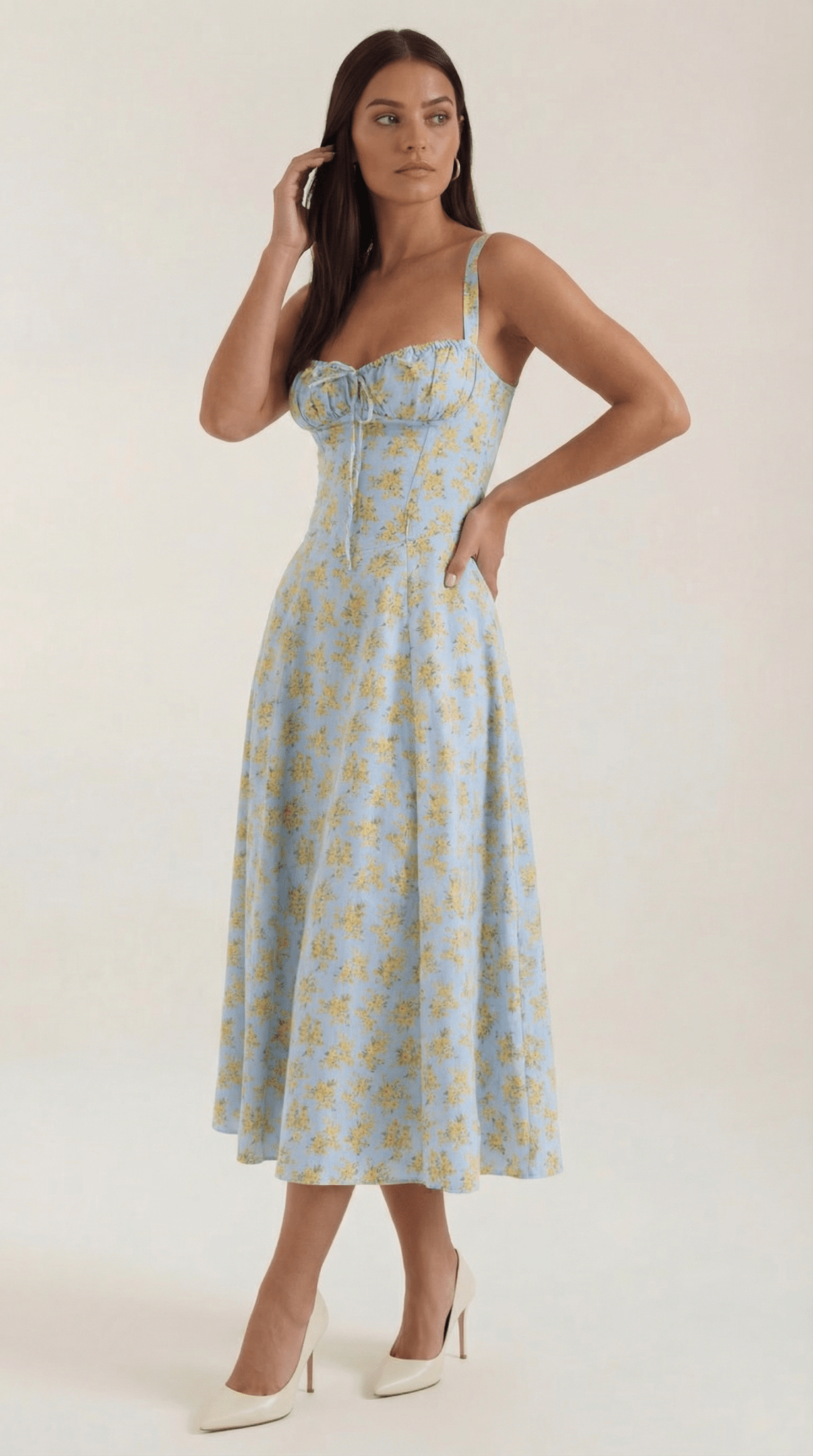 Women Midi Dress Sweetheart Neckline Lace - Up Front Detail - Hudson Harper - Women Midi Dress