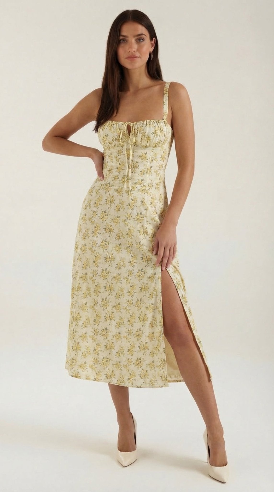 Women Midi Dress Sweetheart Neckline Lace - Up Front Detail - Hudson Harper - Women Midi Dress