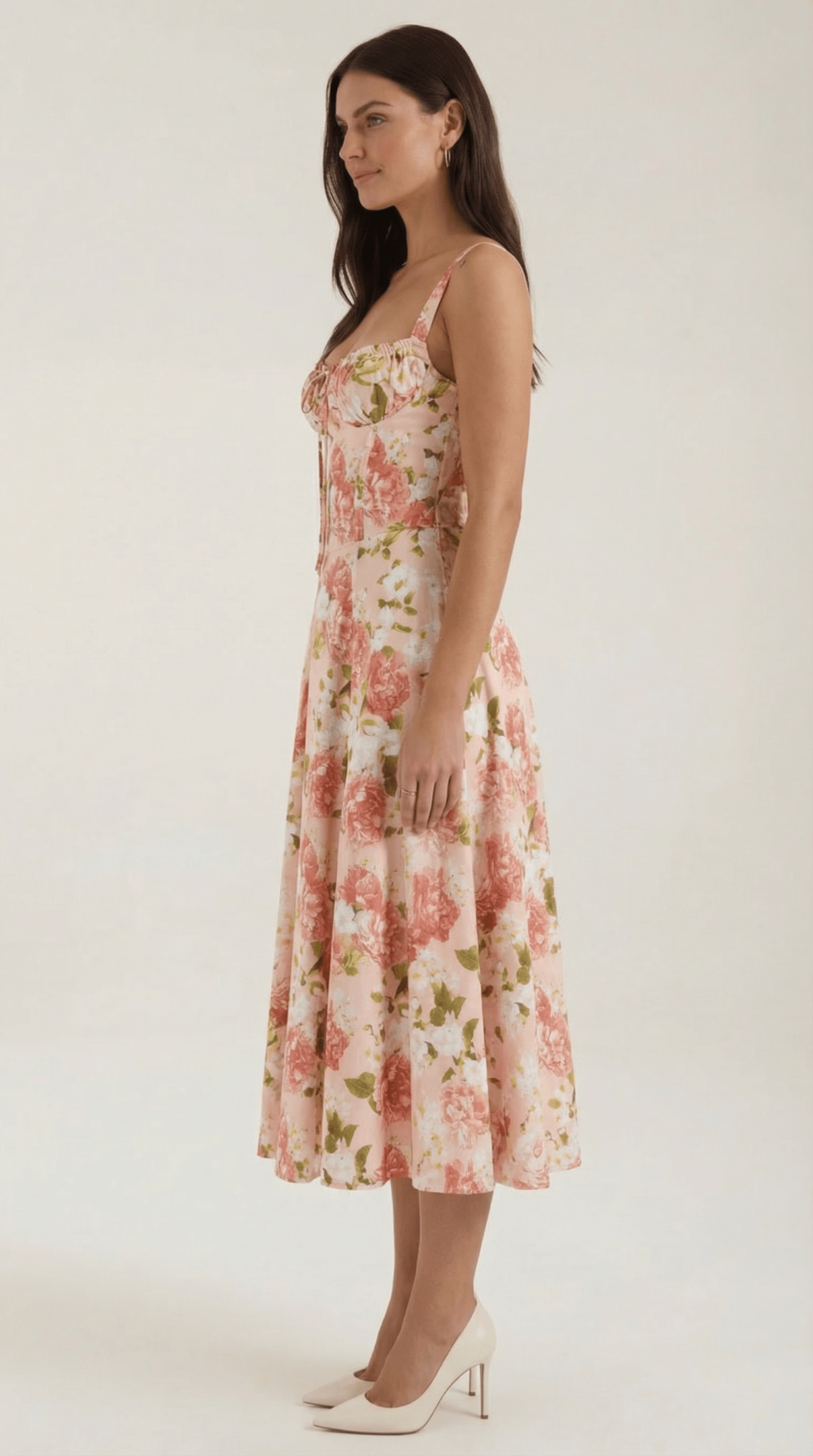 Women Midi Dress Sweetheart Neckline Lace - Up Front Detail - Hudson Harper - Women Midi Dress