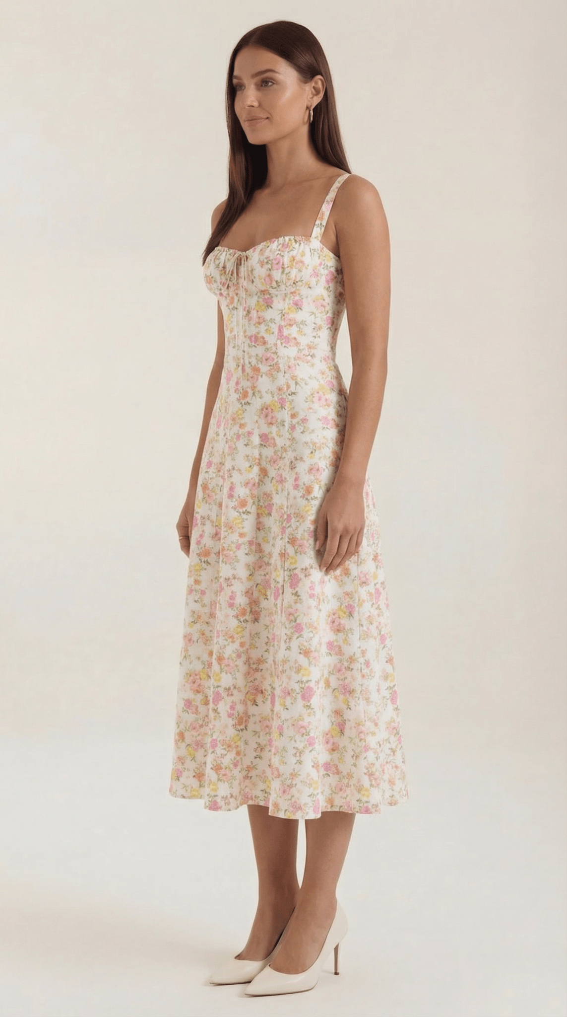 Women Midi Dress Sweetheart Neckline Lace - Up Front Detail - Hudson Harper - Women Midi Dress
