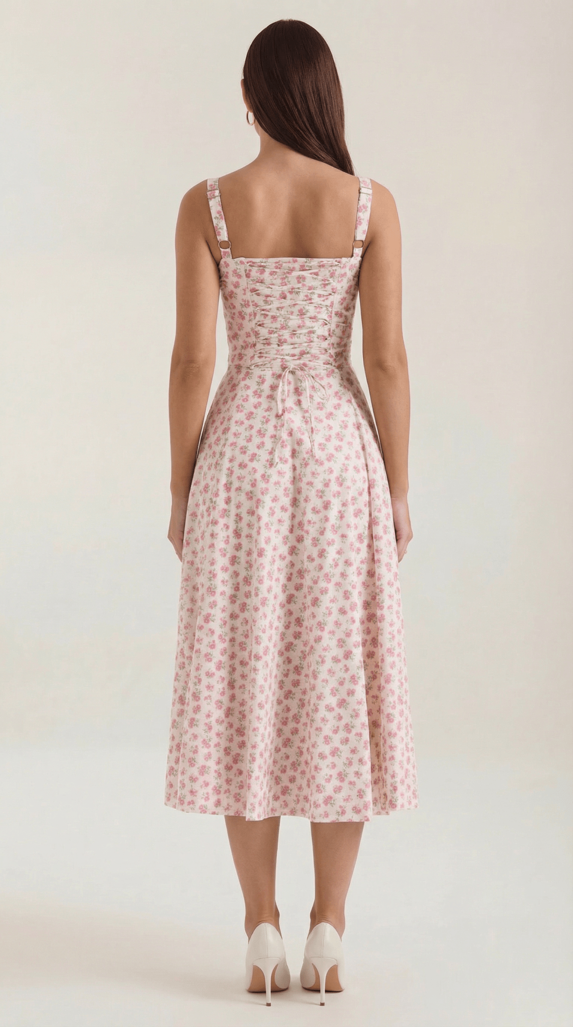 Women Midi Dress Sweetheart Neckline Lace - Up Front Detail - Hudson Harper - Women Midi Dress