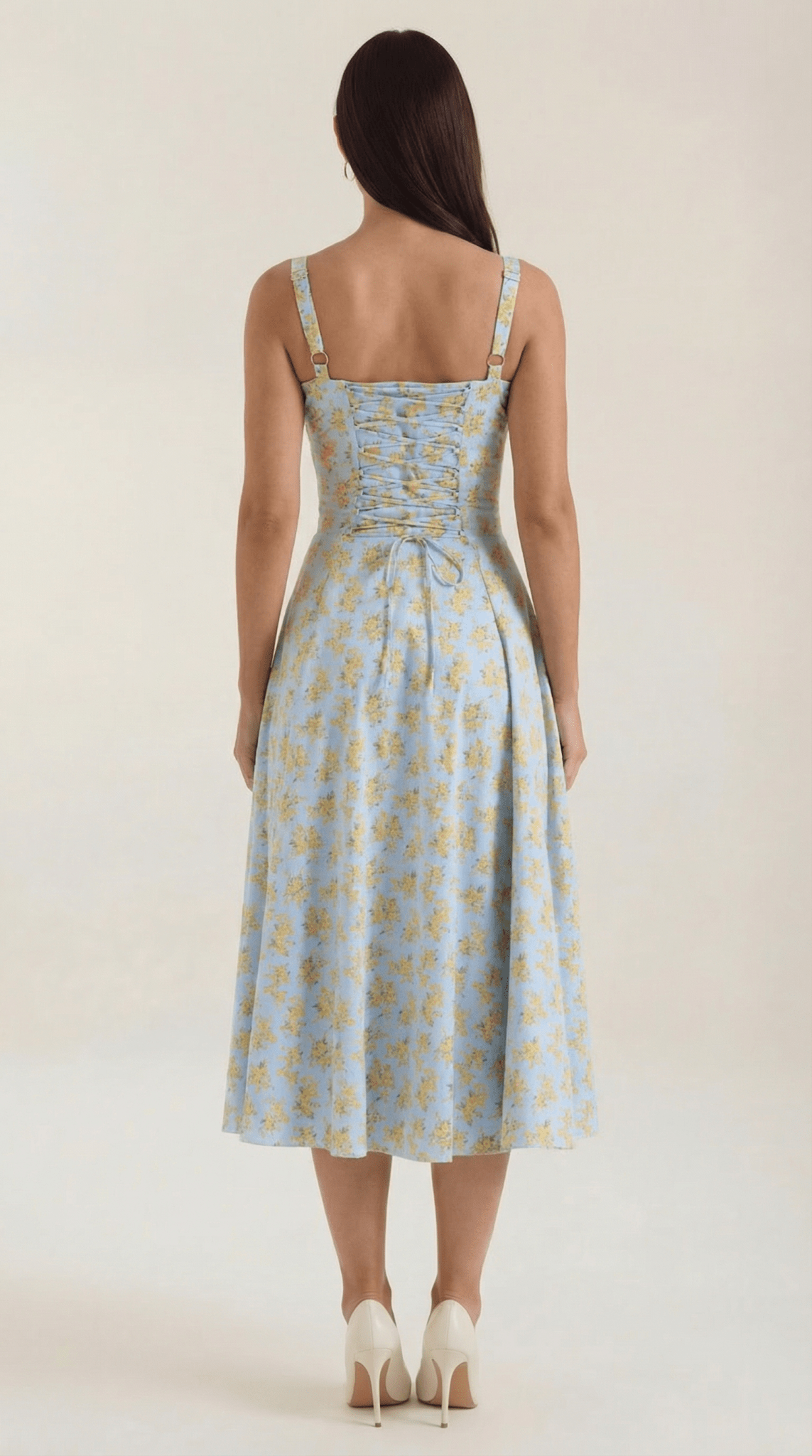 Women Midi Dress Sweetheart Neckline Lace - Up Front Detail - Hudson Harper - Women Midi Dress