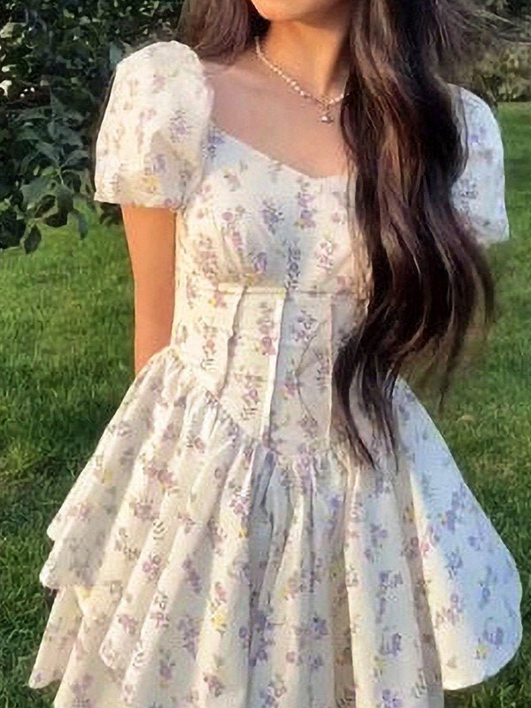 Women Mini Dress Sweetheart Neck Puff Sleeves Short Fit - Hudson Harper - Women Mini Dress