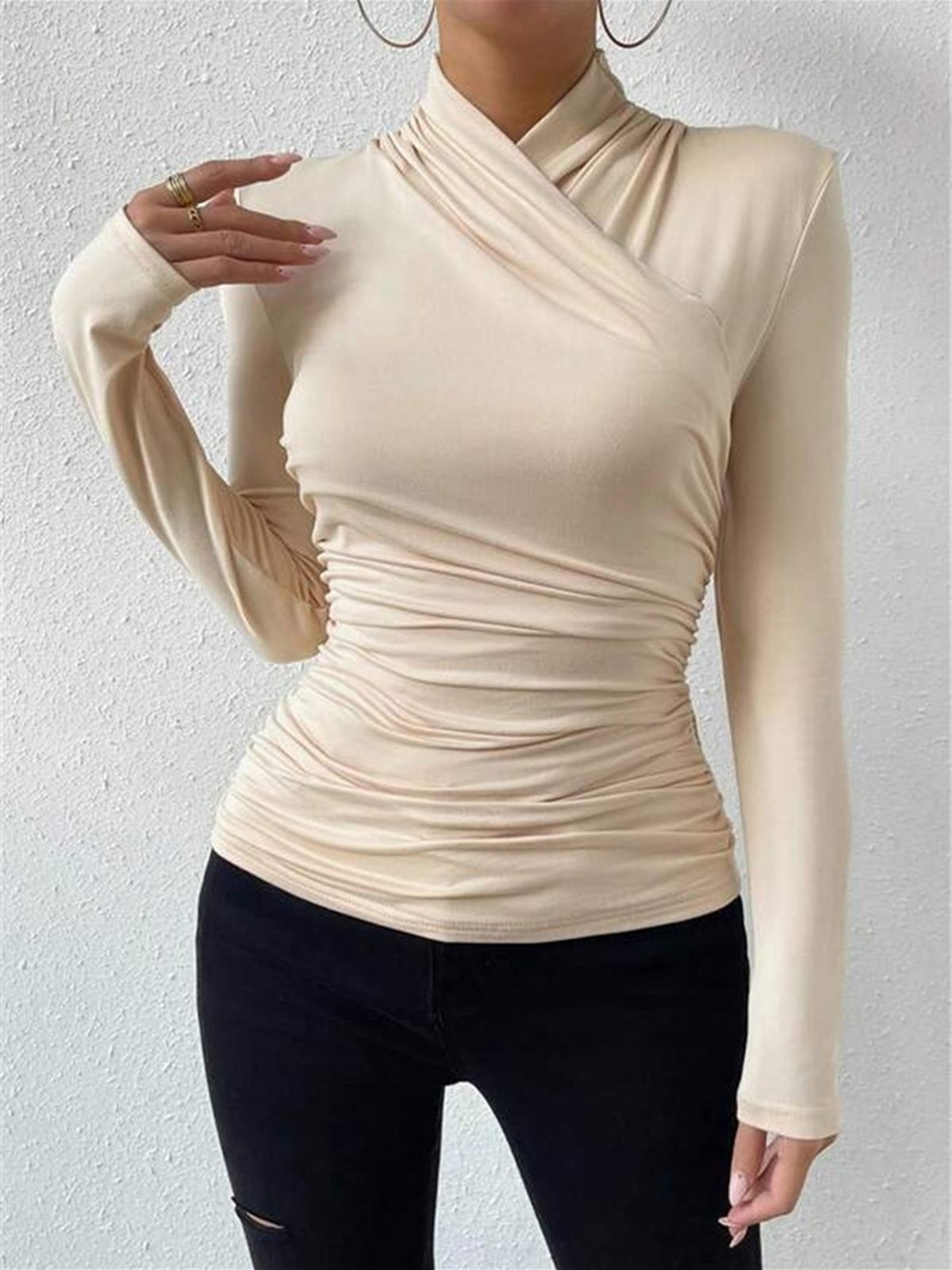 Women Top Slim Fit Long Sleeve Crossover Front Detail - Hudson Harper - Women Top