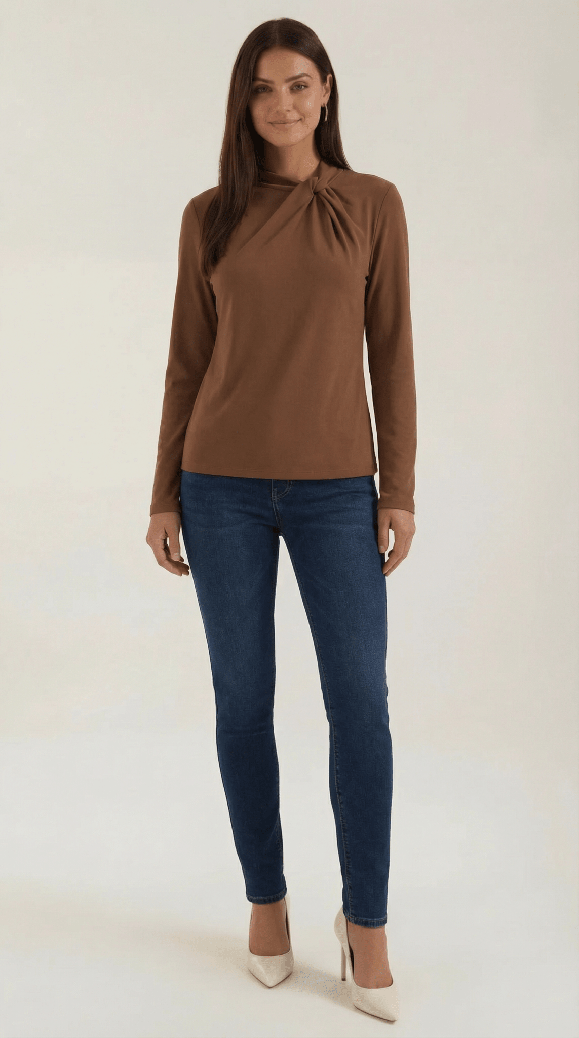 Women's Blouse — Long Sleeve Stand - Up Collar Regular Fit - Hudson Harper - Women Blouse