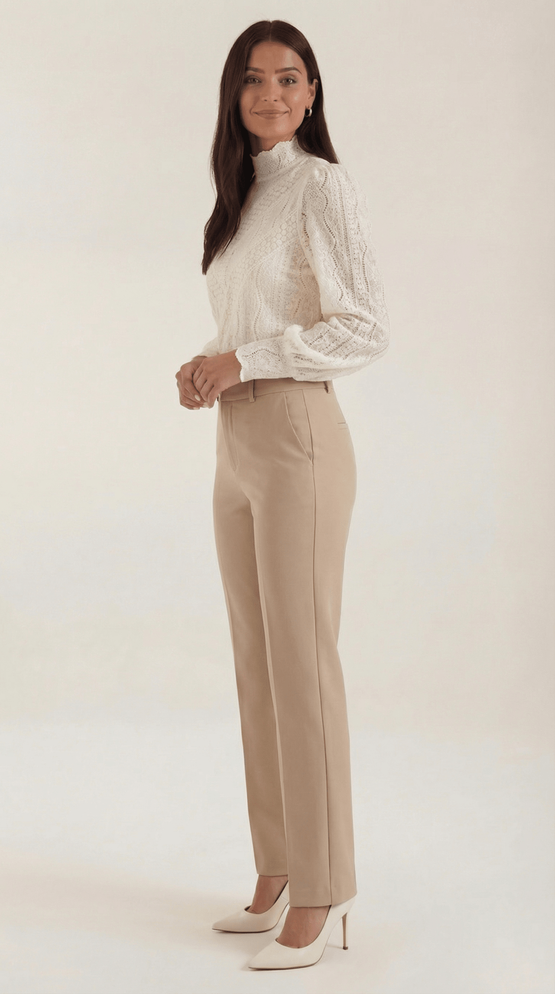 Women's Blouse — Long Sleeve Stand - Up High Collar Neckline - Hudson Harper - Women Blouse