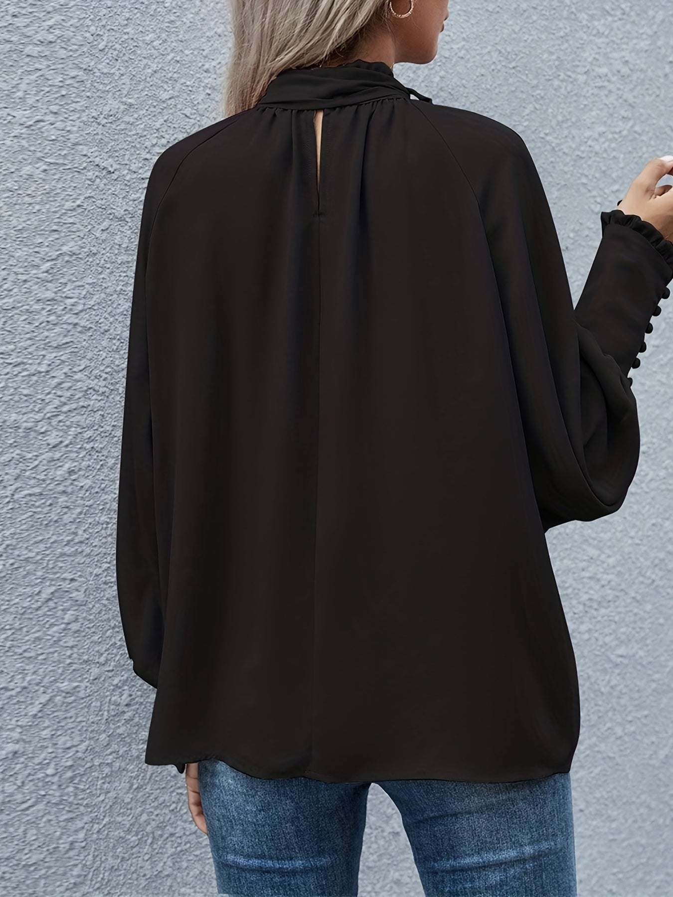 Women's Blouse — Long Sleeve Tie Neck Gathered Sleeves - Hudson Harper - Women Blouse
