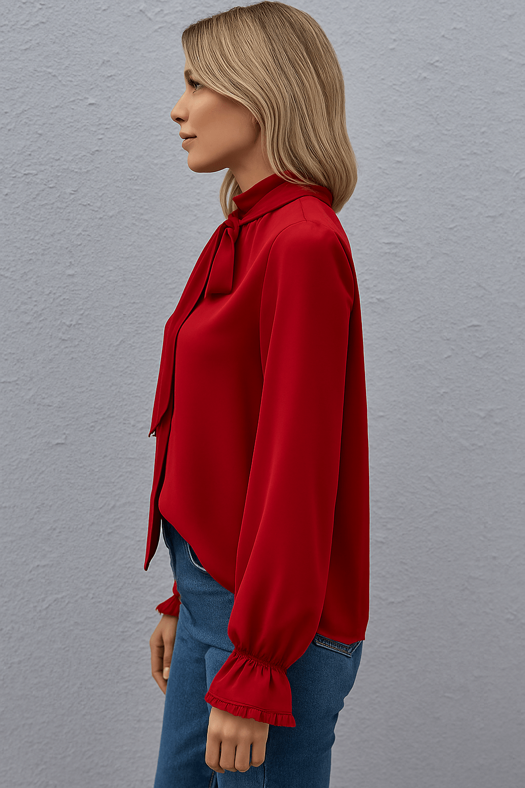Women's Blouse — Long Sleeve Tie Neck Gathered Sleeves - Hudson Harper - Women Blouse