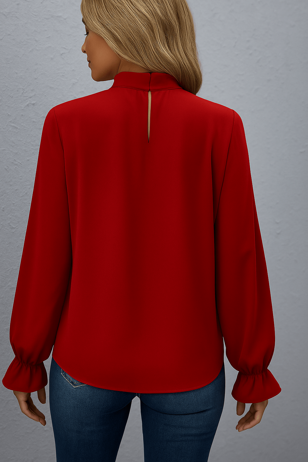Women's Blouse — Long Sleeve Tie Neck Gathered Sleeves - Hudson Harper - Women Blouse