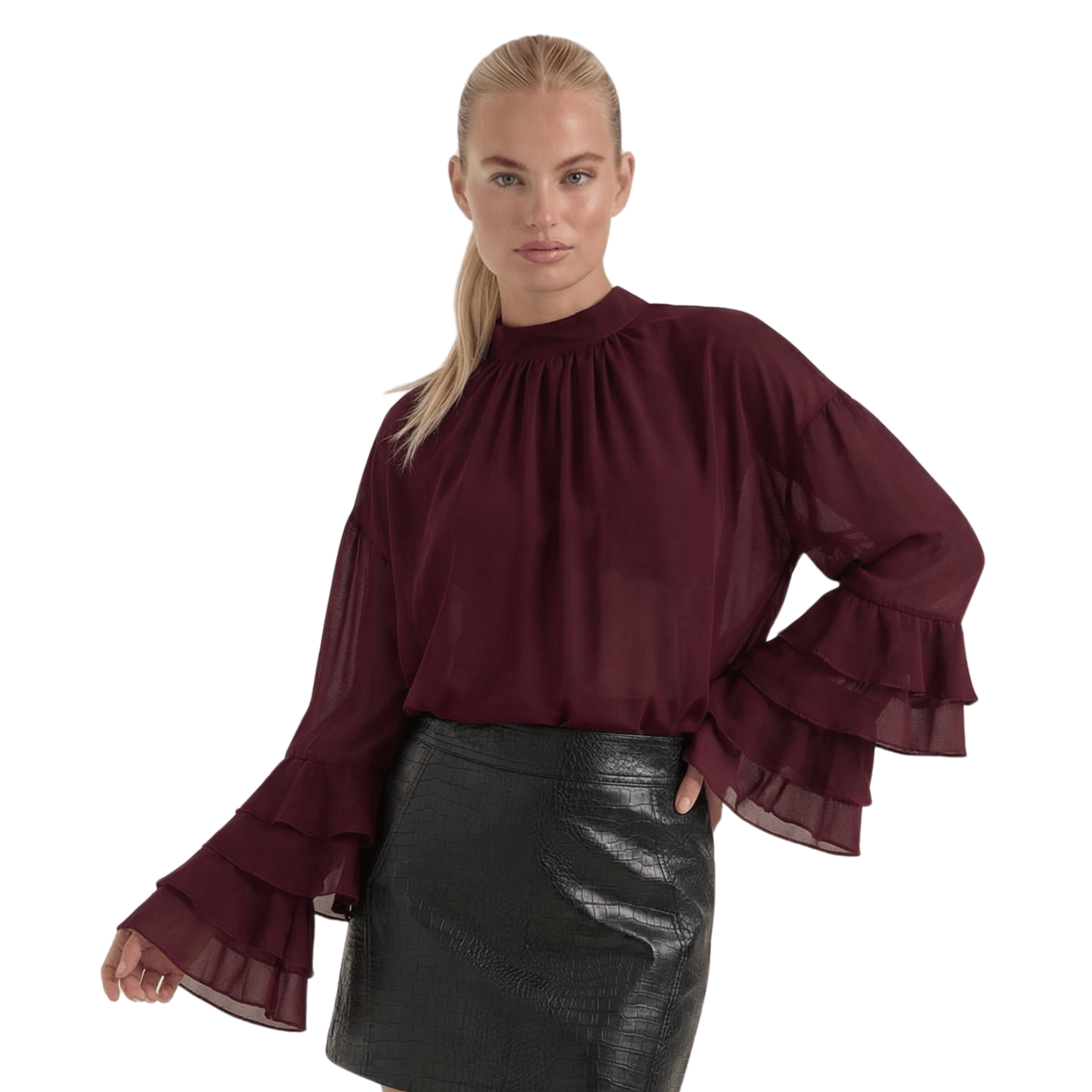 Women's Blouse — Raised Turtleneck Collar Pull - On Design - Hudson Harper - Women Blouse