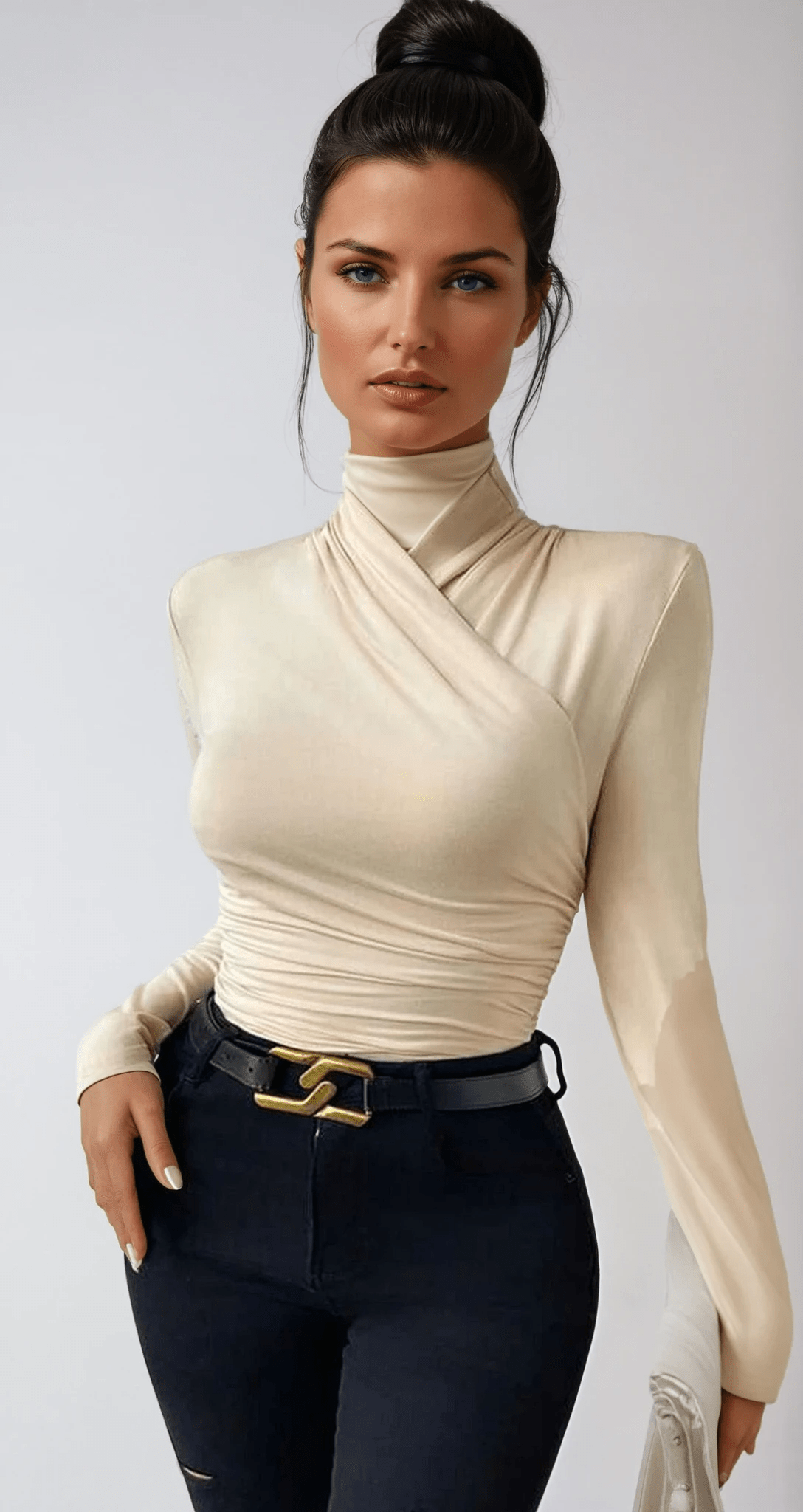 Women's Blouse — Slim Fit Long Sleeve Wrap Front Design - Hudson Harper - Women Blouse