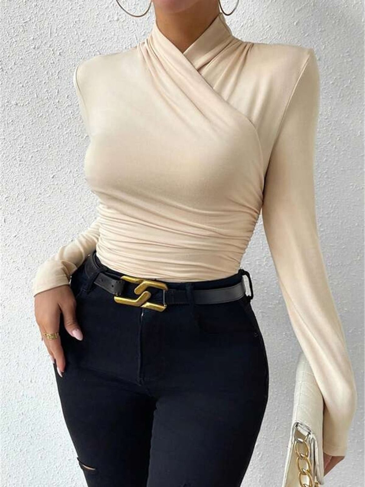 Women's Blouse — Slim Fit Long Sleeve Wrap Front Design - Hudson Harper - Women Blouse