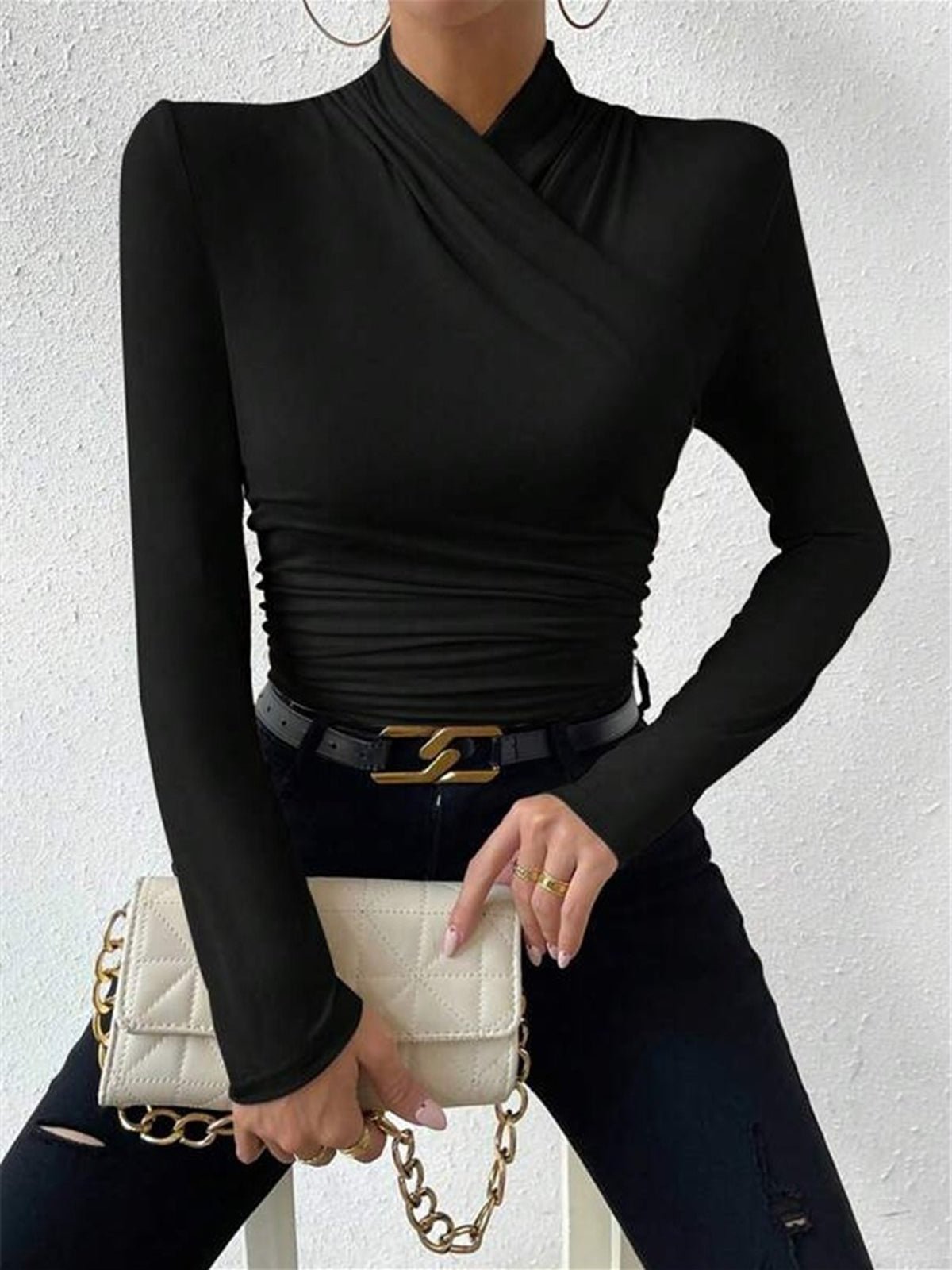 Women's Blouse — Slim Fit Long Sleeve Wrap Front Design - Hudson Harper - Women Blouse