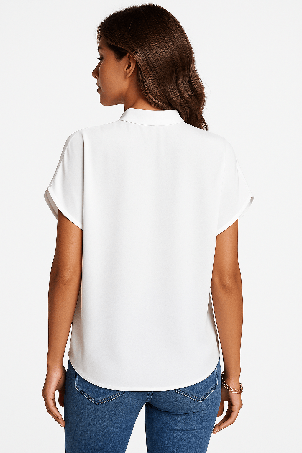 Women's Blouse — V - Neck Mandarin Collar Neckline Detail - Hudson Harper - Women Blouse