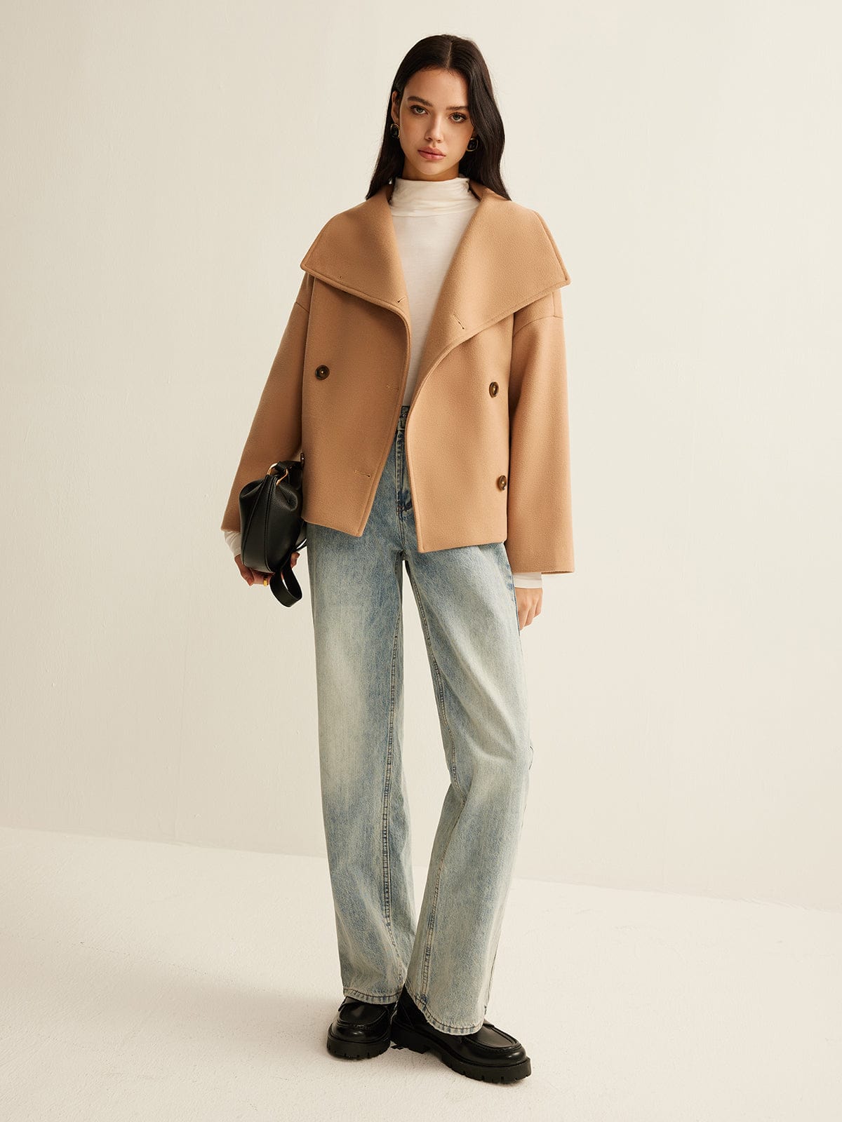 Women's Coat — Cropped Length Loose Fit Double Button Closure - Hudson Harper - Women Coat