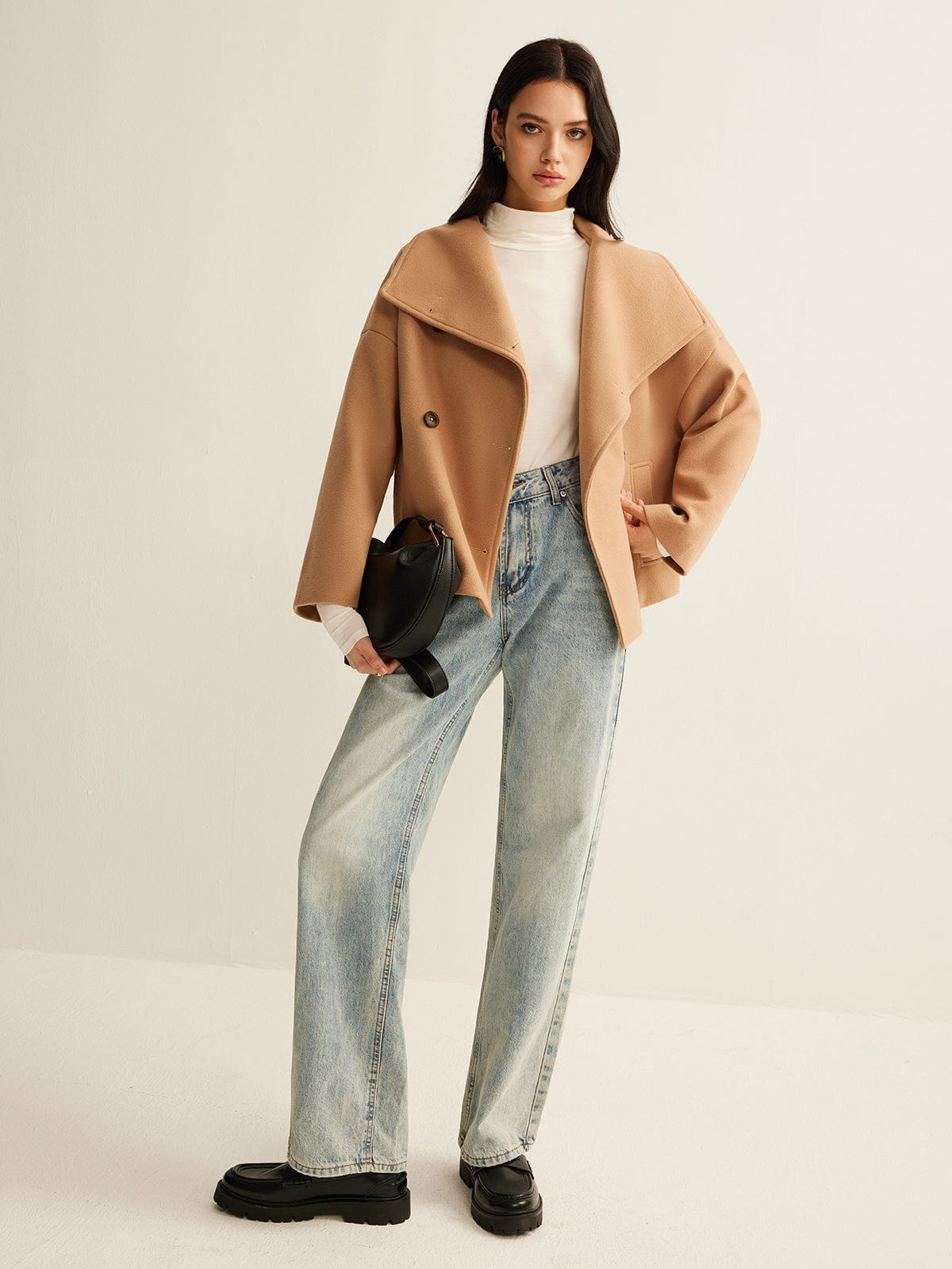 Women's Coat — Cropped Length Loose Fit Double Button Closure - Hudson Harper - Women Coat