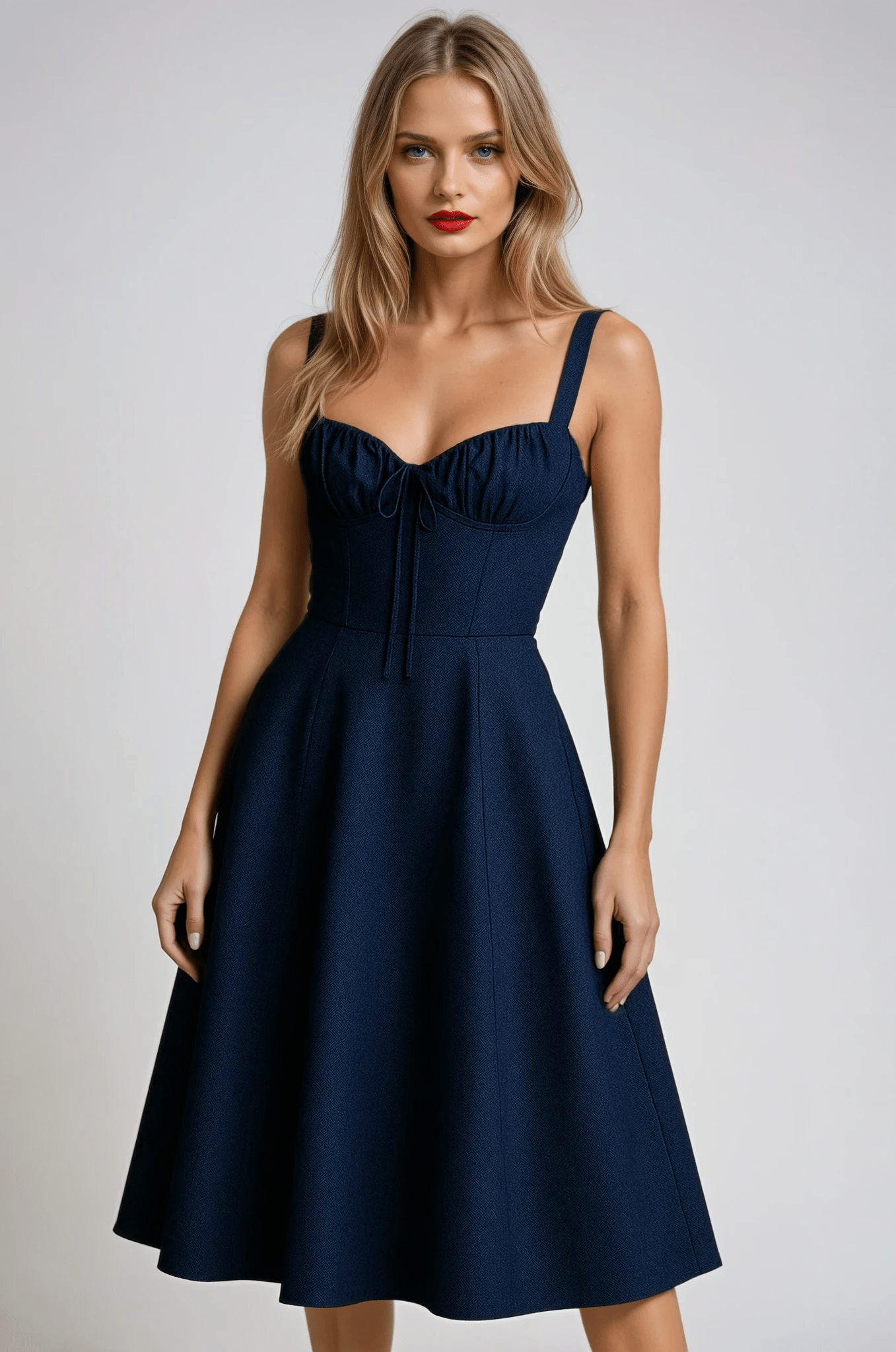 Women's Cocktail Dress — Midi Length A - Line Fit Defined Waist - Hudson Harper - Women Midi Dress