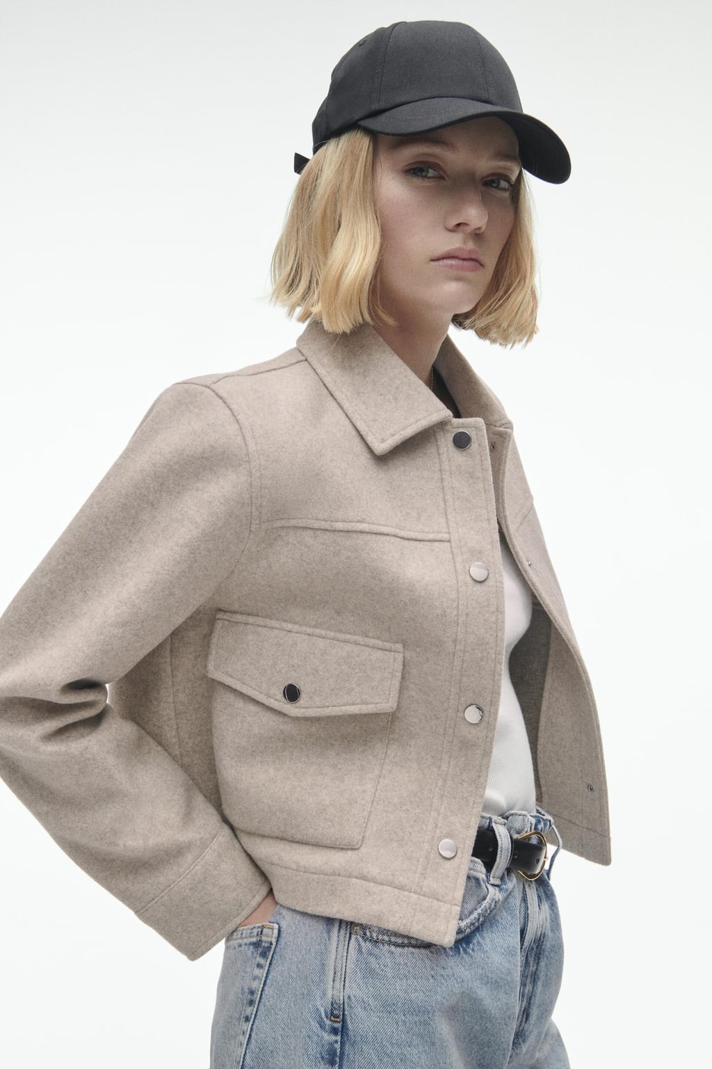 Women's Cropped Jacket — Fitted Classic Collar Flap Pockets - Hudson Harper - Women Jacket