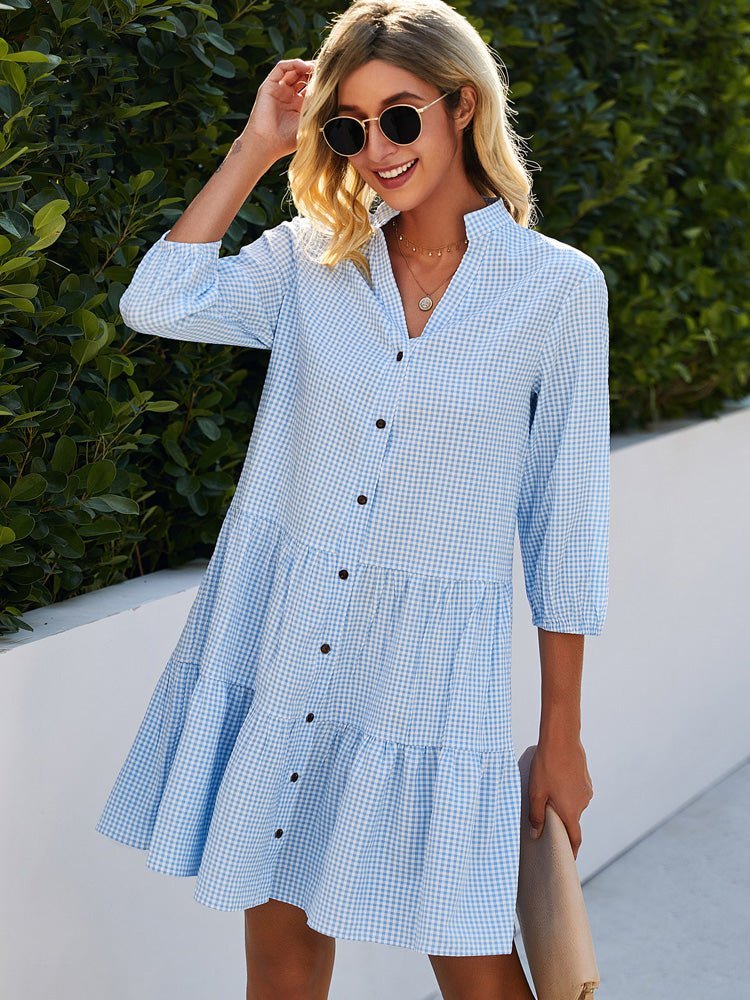 Women's Dress — Relaxed Fit Lightweight Gingham Pattern - Hudson Harper - Women Mini Dress