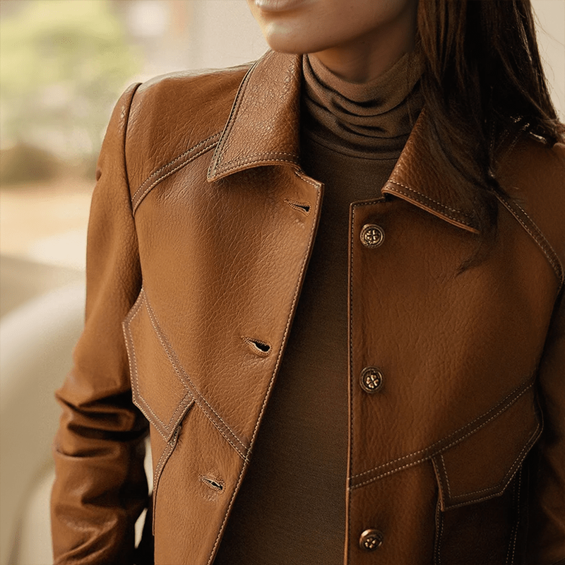 Women's Jacket — Cropped Length Button Closure With Collar - Hudson Harper - Women Jacket