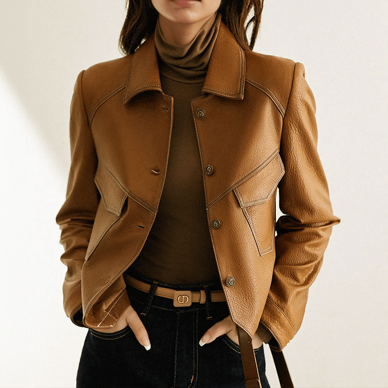 Women's Jacket — Cropped Length Button Closure With Collar - Hudson Harper - Women Jacket
