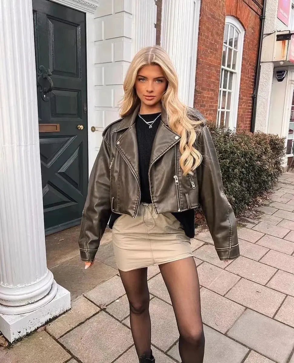 Women's Jacket — Oversized Fit Cropped Length Belted Closure - Hudson Harper - Women Jacket