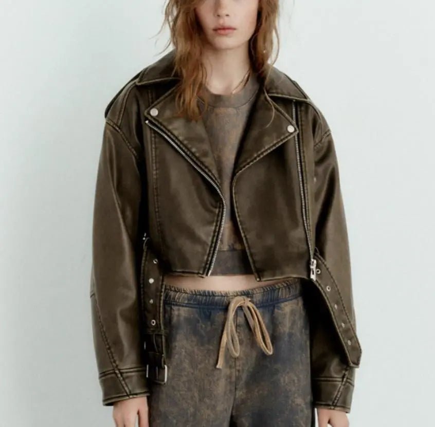 Women's Jacket — Oversized Fit Cropped Length Belted Closure - Hudson Harper - Women Jacket