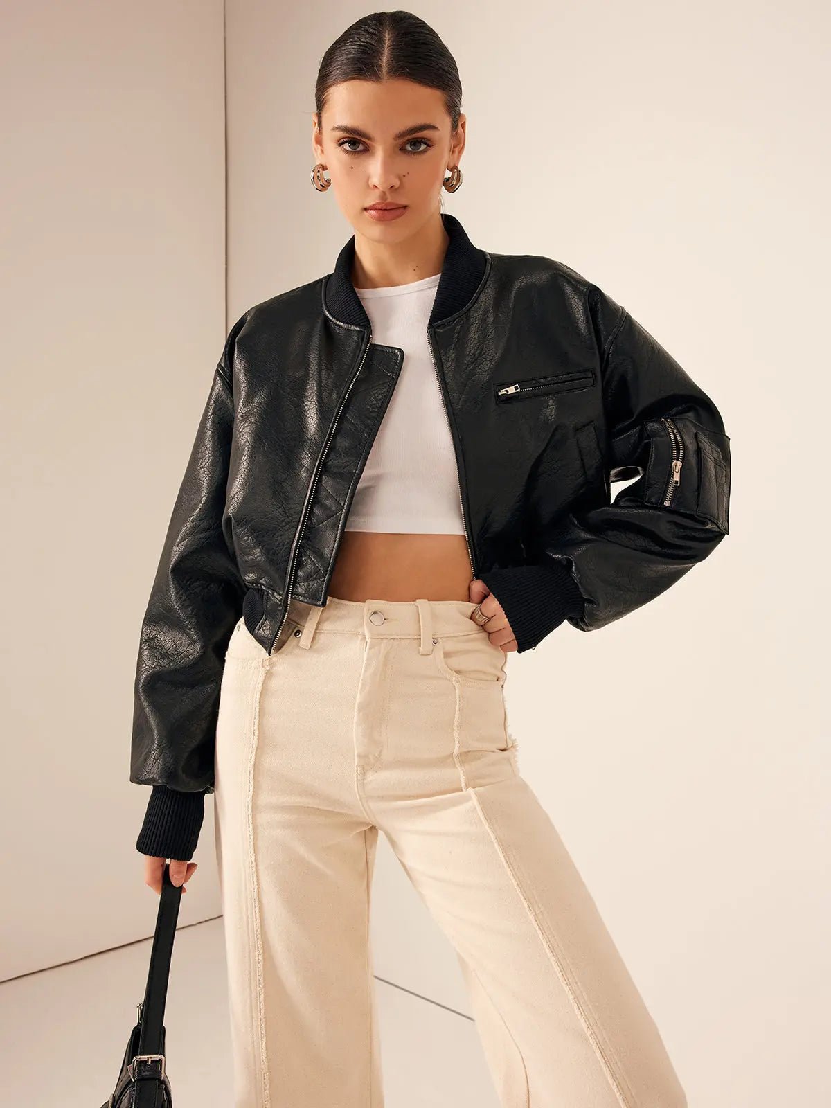 Women's Jacket — Short Length Zipper Closure Zipper Pockets - Hudson Harper - Women Jacket