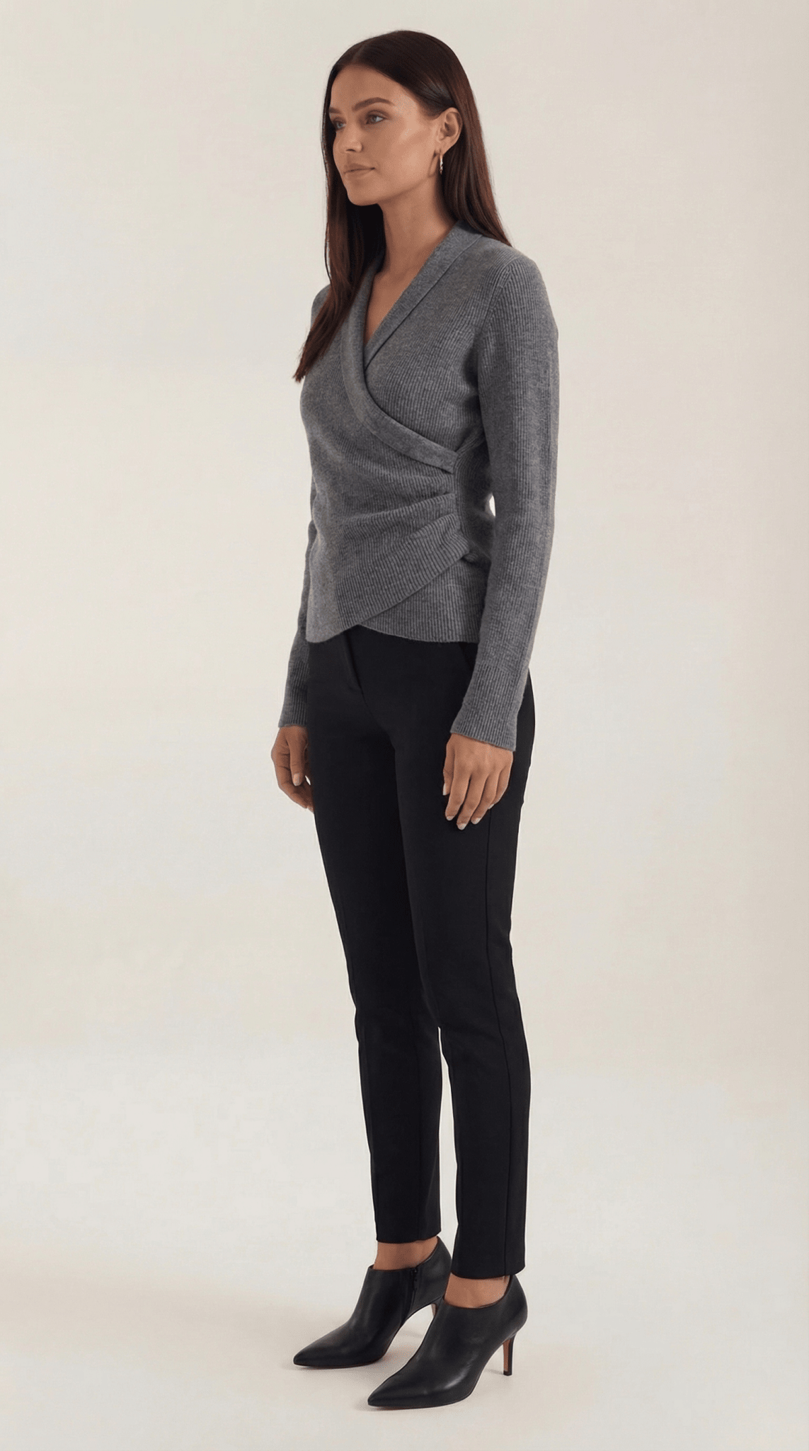 Women's Jumper — Close Fit Wrap Neckline Collar Design - Hudson Harper - Women Sweater