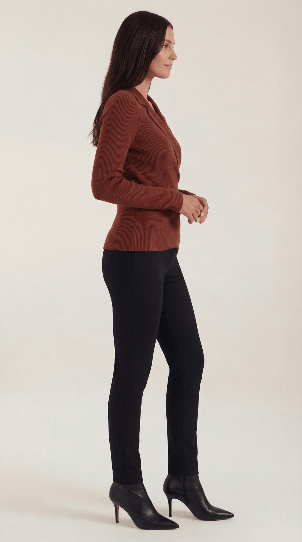 Women's Jumper — Close Fit Wrap Neckline Collar Design - Hudson Harper - Women Sweater