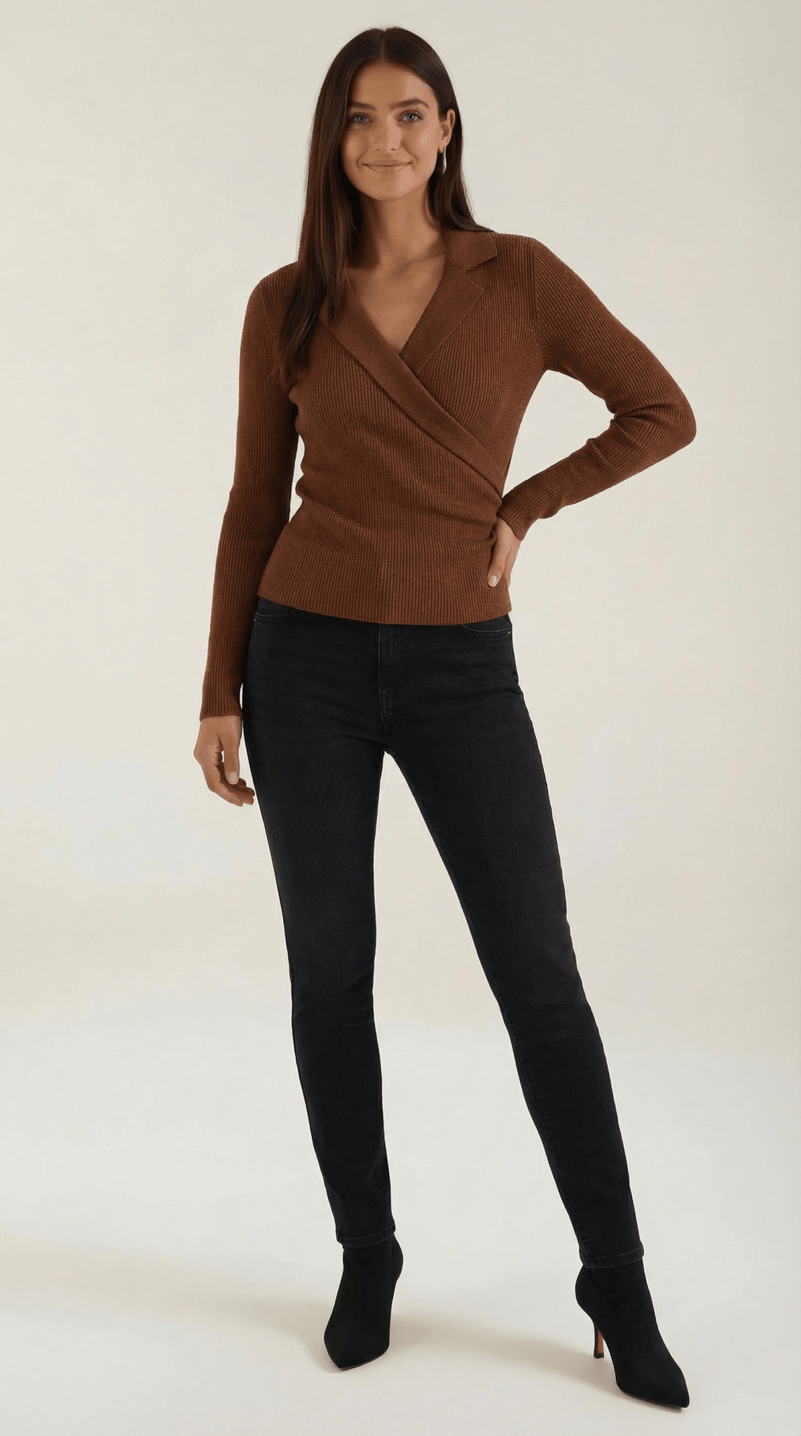 Women's Jumper — Close Fit Wrap Neckline Collar Design - Hudson Harper - Women Sweater