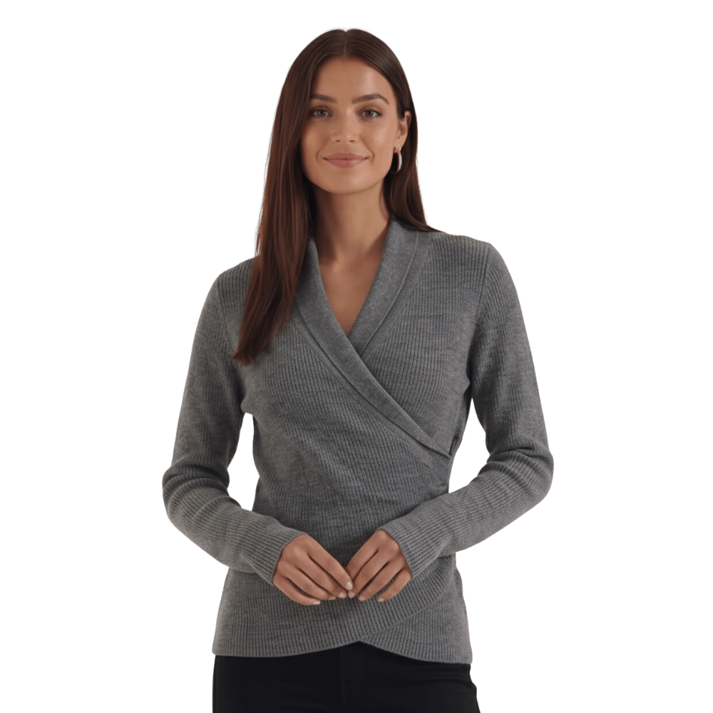 Women's Jumper — Close Fit Wrap Neckline Collar Design - Hudson Harper - Women Sweater