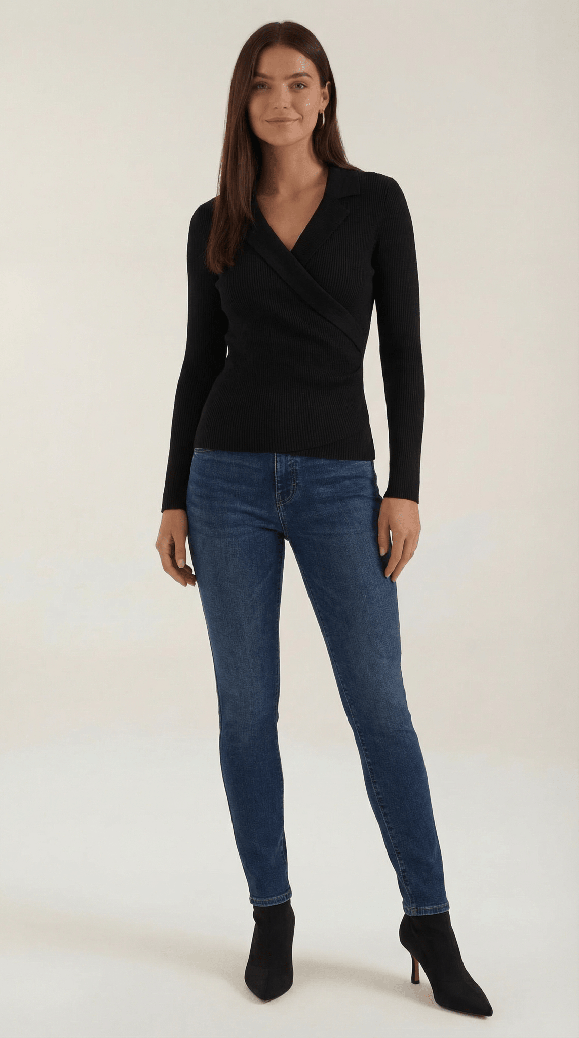 Women's Jumper — Close Fit Wrap Neckline Collar Design - Hudson Harper - Women Sweater