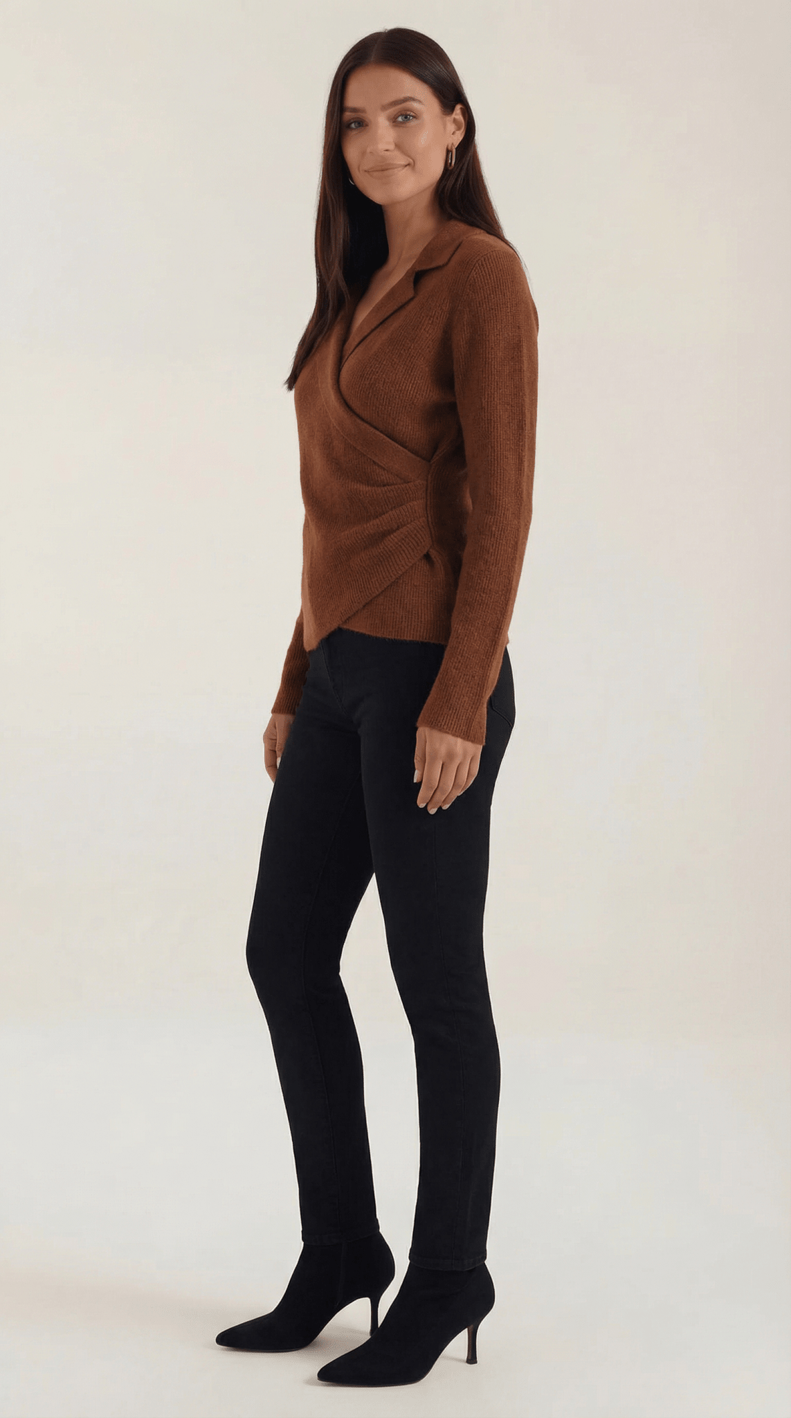 Women's Jumper — Close Fit Wrap Neckline Collar Design - Hudson Harper - Women Sweater