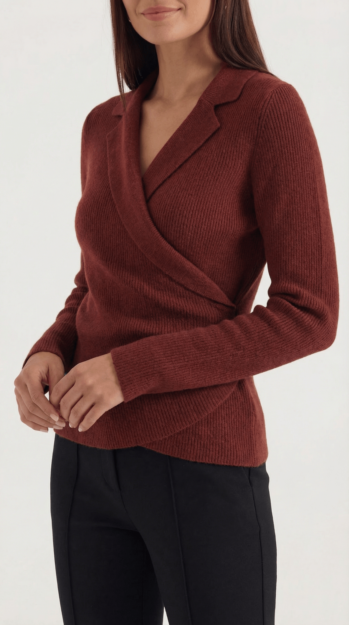 Women's Jumper — Close Fit Wrap Neckline Collar Design - Hudson Harper - Women Sweater