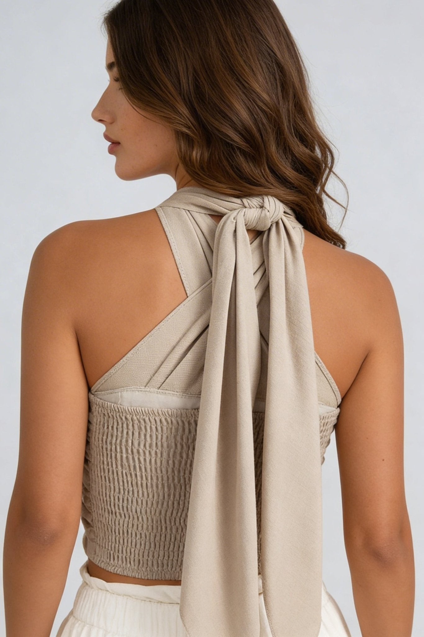 Women's Linen Crop Top - Halterneck Cross Front Design - Hudson Harper - Women Top