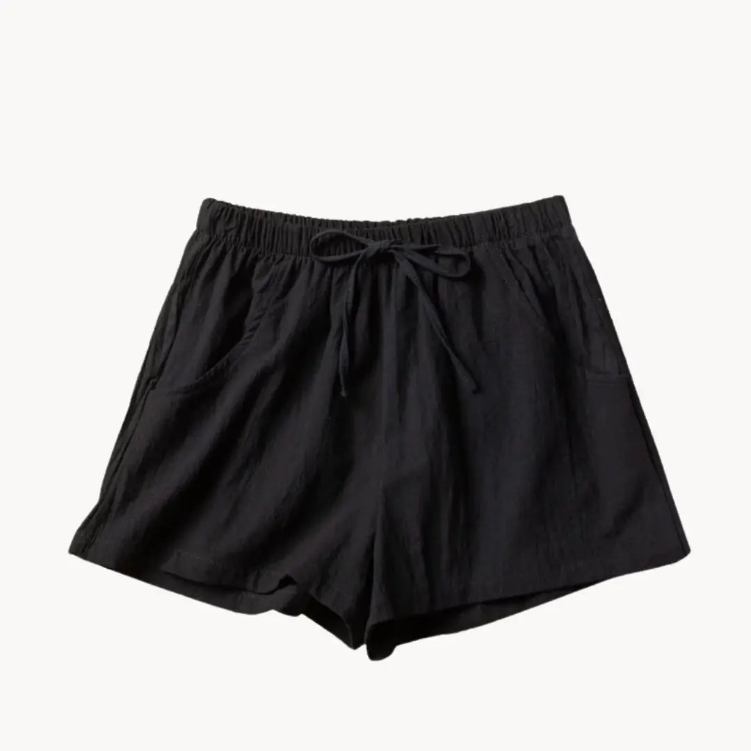 Women's Linen High Waist Shorts - Drawstring Closure Relaxed Fit - Hudson Harper - Women Short