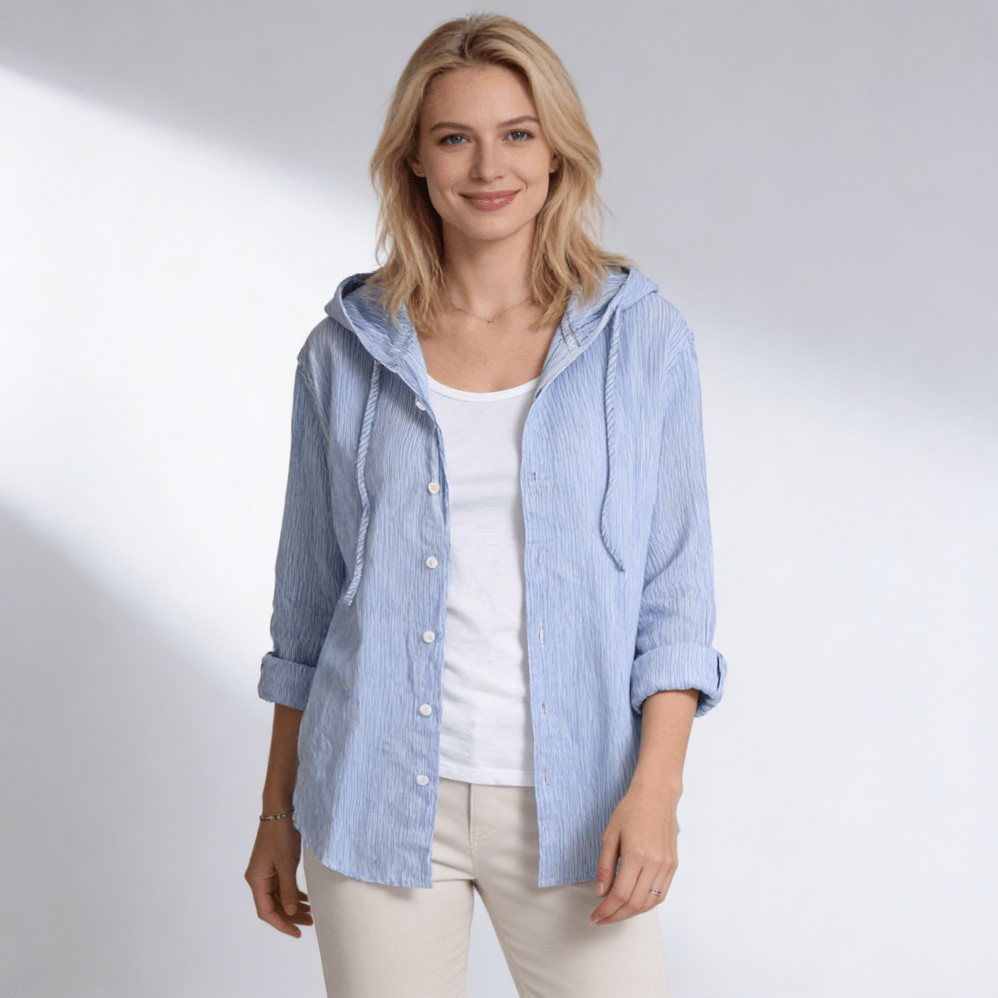 Women's Linen Shirt - Regular Fit Long Sleeve Button Closure - Hudson Harper - Women Top