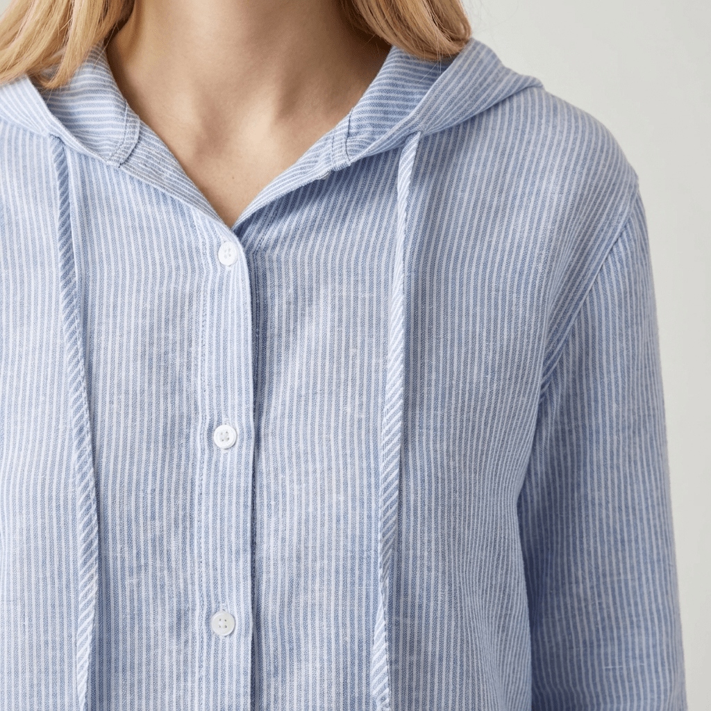 Women's Linen Shirt - Regular Fit Long Sleeve Button Closure - Hudson Harper - Women Top