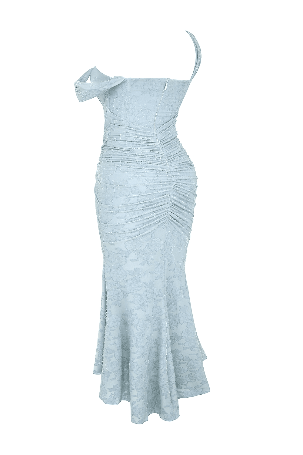 Women's Maxi Dress — Fitted Bodice Ruched Waist High - Low Hem - Hudson Harper - Women Maxi Dress