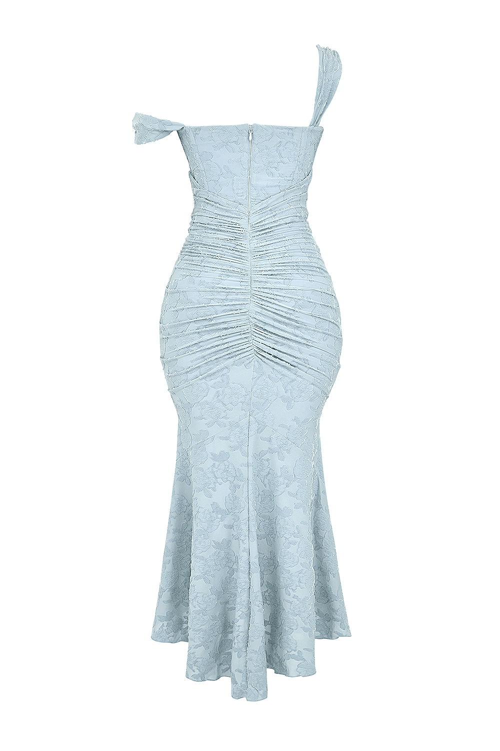 Women's Maxi Dress — Fitted Bodice Ruched Waist High - Low Hem - Hudson Harper - Women Maxi Dress