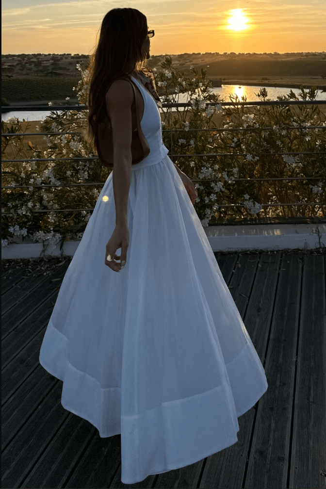 Women's Maxi Dress — Fitted V - Neckline Front Button Detail Design - Hudson Harper - Women Maxi Dress