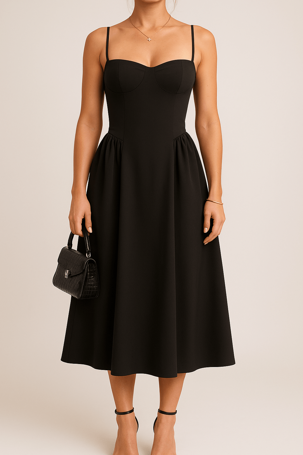 Women's Maxi Dress — Pleated Skater Sweetheart Neckline Design - Hudson Harper - Women Maxi Dress