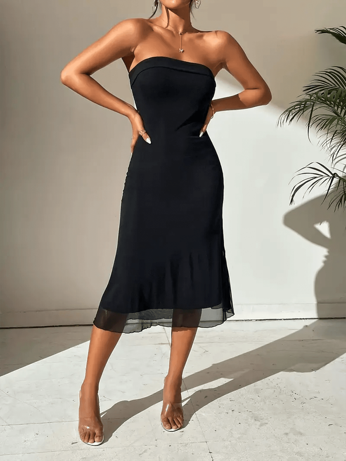 Women's Maxi Dress — Ruffle Sleeves V - Neck Lace - Up Front Design - Hudson Harper - Women Midi Dress