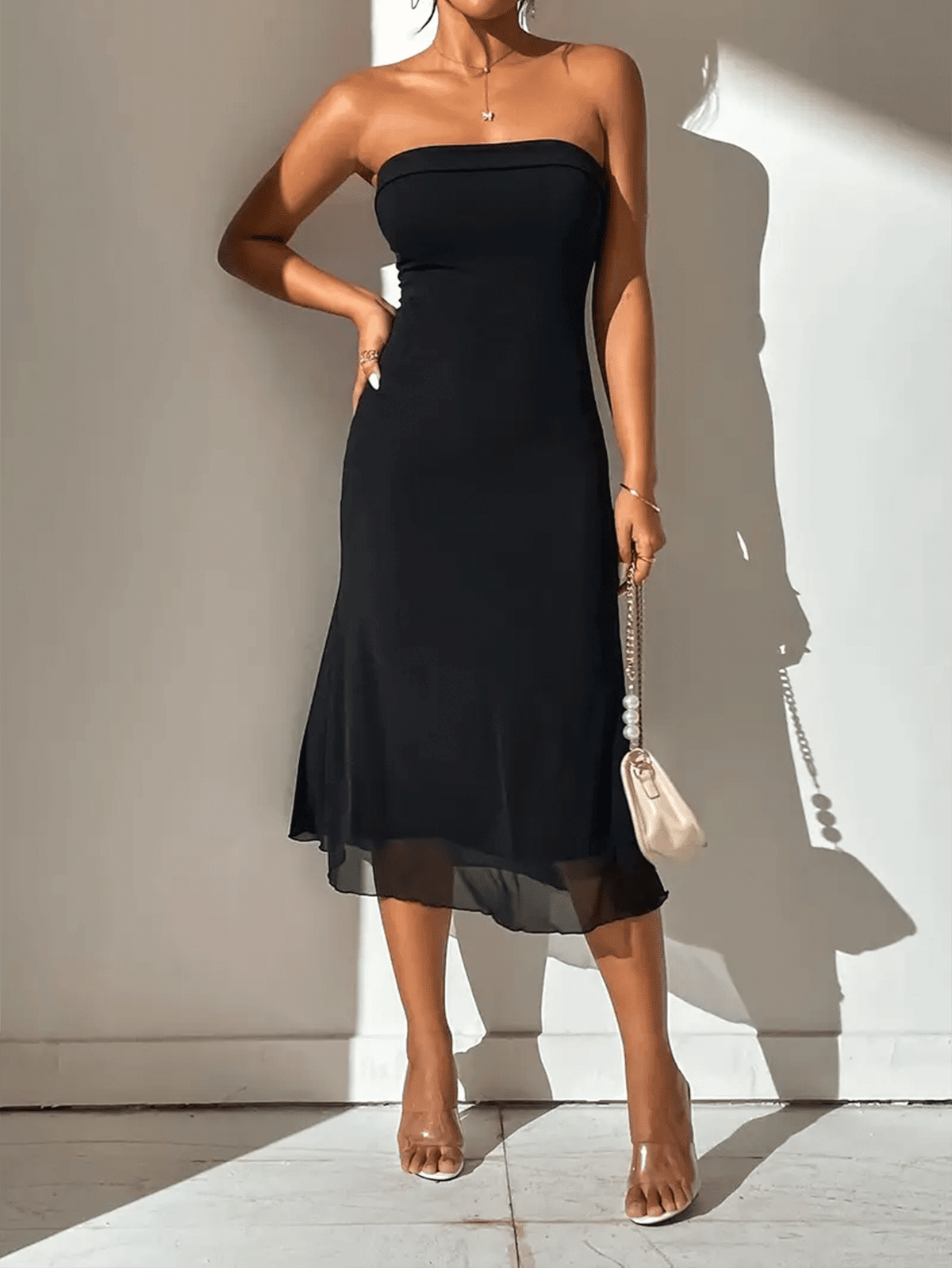 Women's Maxi Dress — Ruffle Sleeves V - Neck Lace - Up Front Design - Hudson Harper - Women Midi Dress