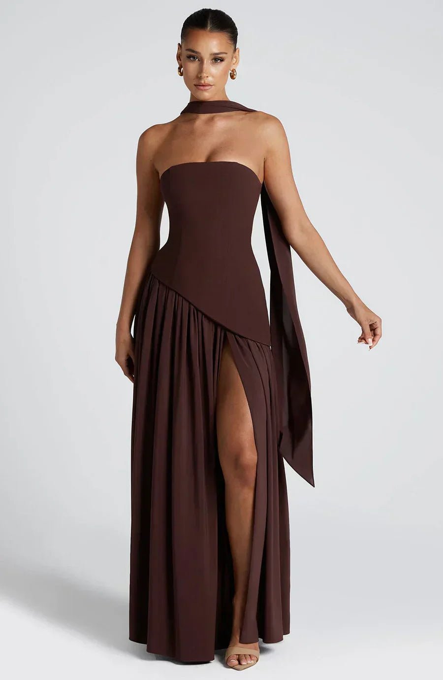Women's Maxi Dress — Strapless High Slit Figure Hugging Fit - Hudson Harper - Women Maxi Dress