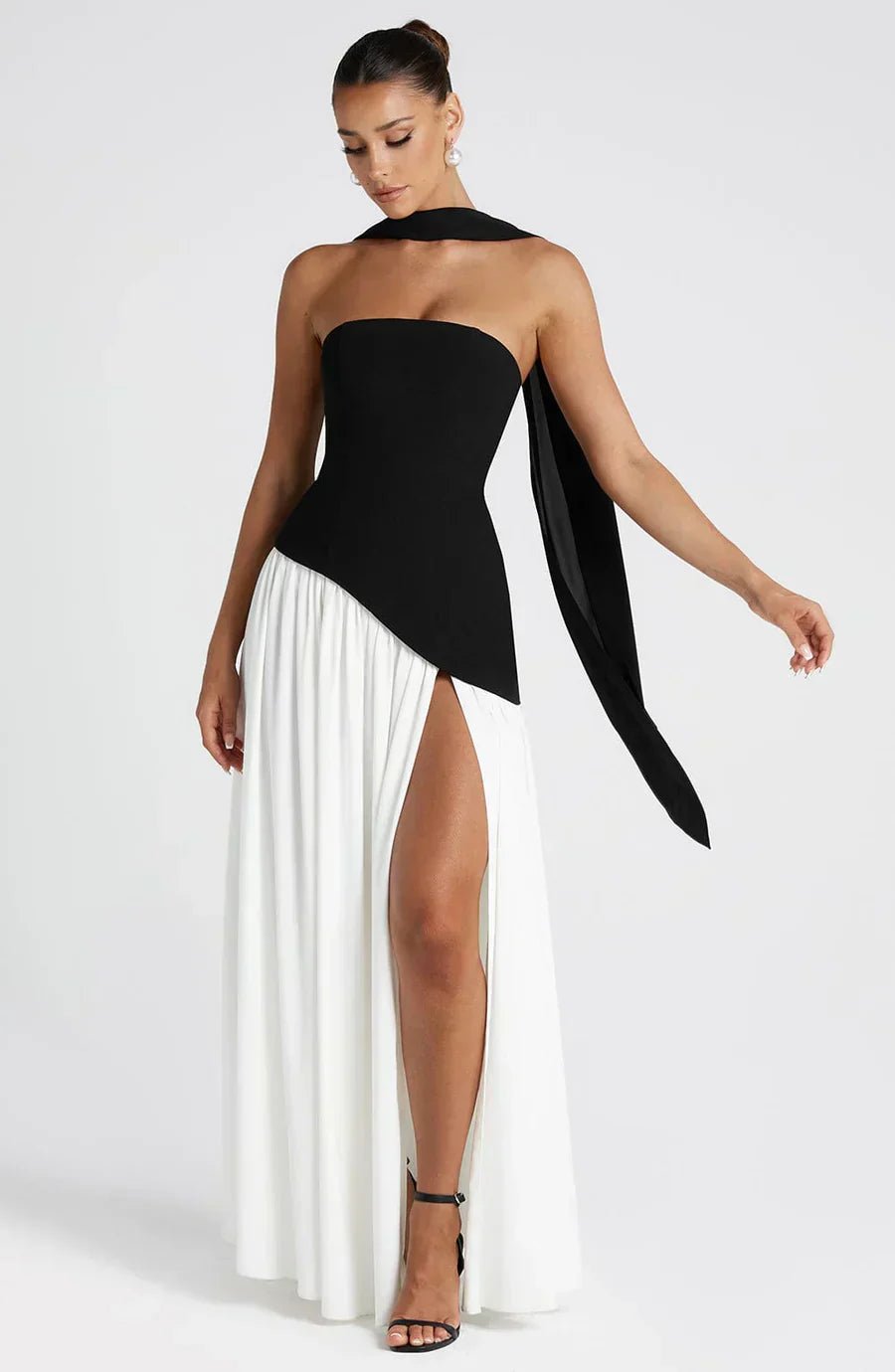 Women's Maxi Dress — Strapless High Slit Figure Hugging Fit - Hudson Harper - Women Maxi Dress