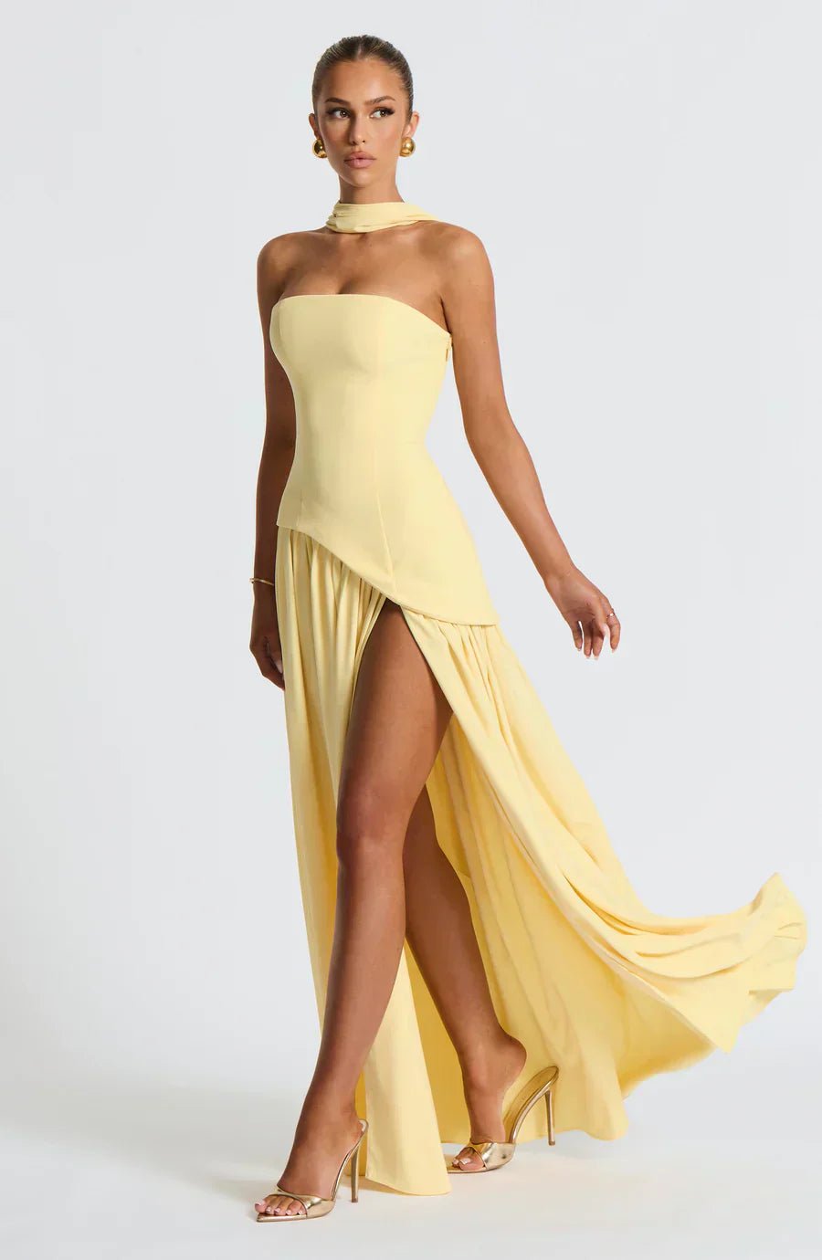 Women's Maxi Dress — Strapless High Slit Figure Hugging Fit - Hudson Harper - Women Maxi Dress