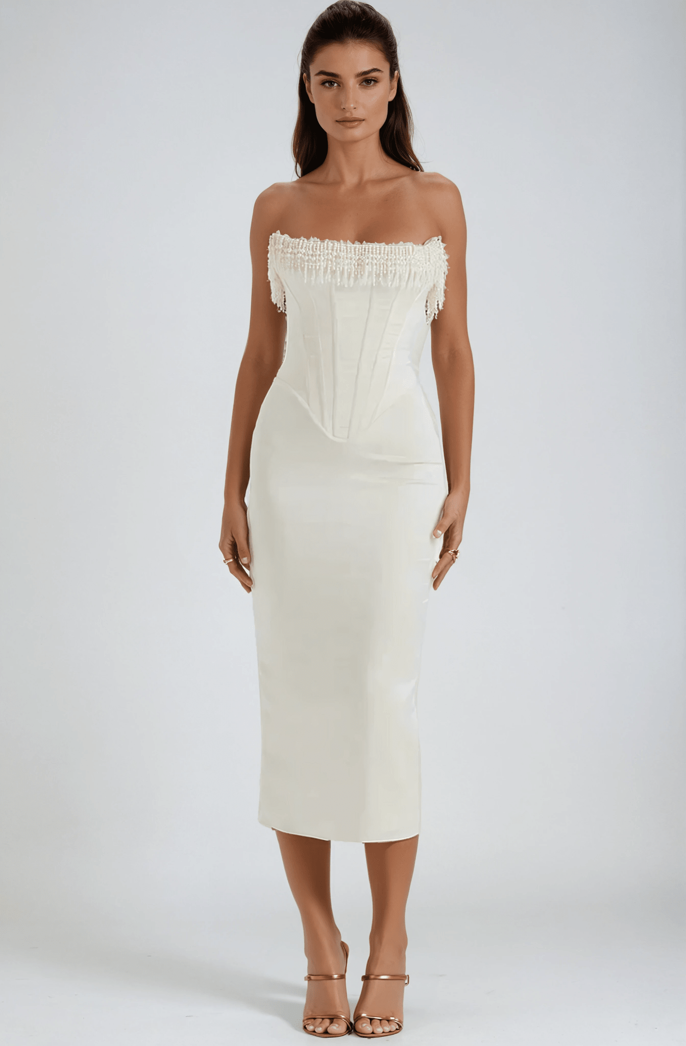Women's Maxi Dress — Strapless Neckline Corset Bodice Design - Hudson Harper - Women Maxi Dress