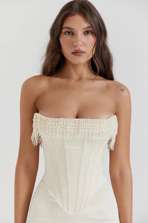 Women's Maxi Dress — Strapless Neckline Corset Bodice Design - Hudson Harper - Women Maxi Dress